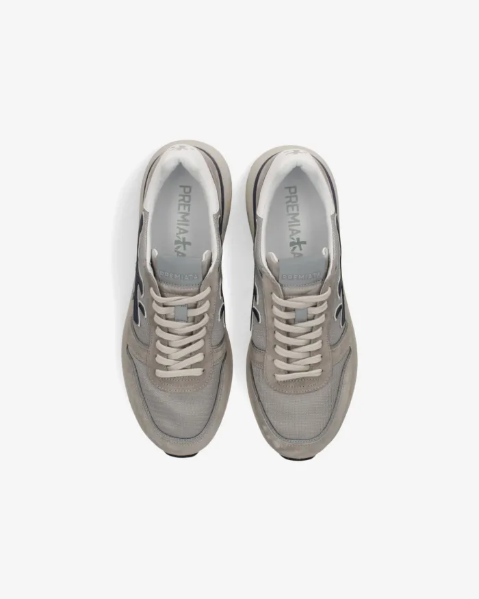 Sneakers Premiata Uomo in Camoscio Grigio e Dettagli Blu art. Mick 8001, foto 5 di 5