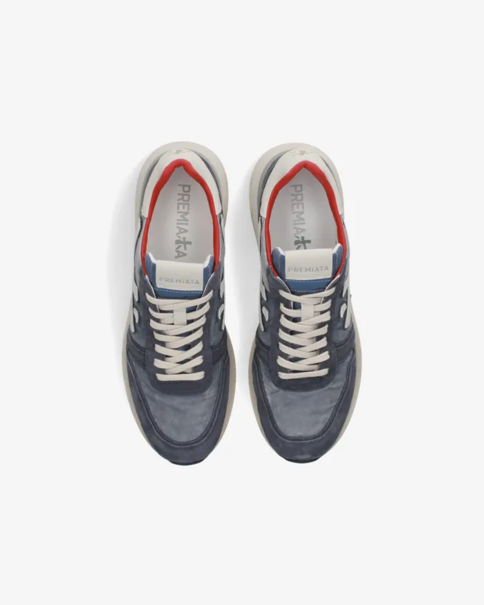 Sneakers Premiata Uomo in Camoscio Blu Denim art. Mick 8006, foto 5 di 5