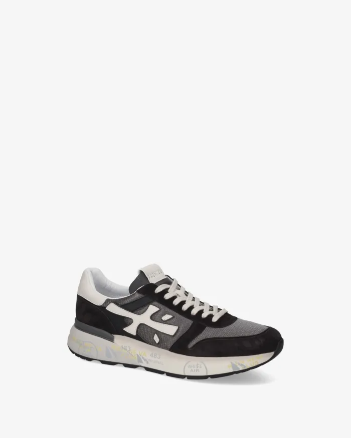 Sneakers Premiata Uomo in Camoscio Nero e Nylon Grigio art. Mick 8085, foto 2 di 5