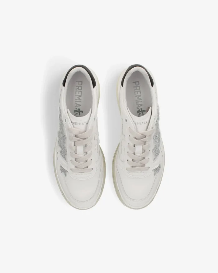 Sneakers Premiata Donna in Pelle Bianca e Dettagli Ricamati art. Micol 8255, foto 5 di 5