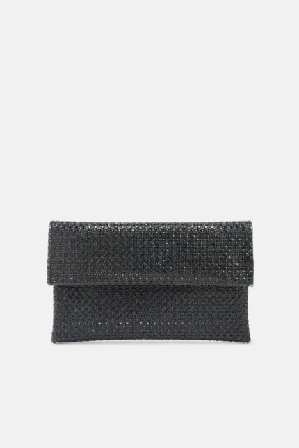 Pochette con Tracolla Twentyfourhaitch in Maglia Gioello Strass Nera art. Morna