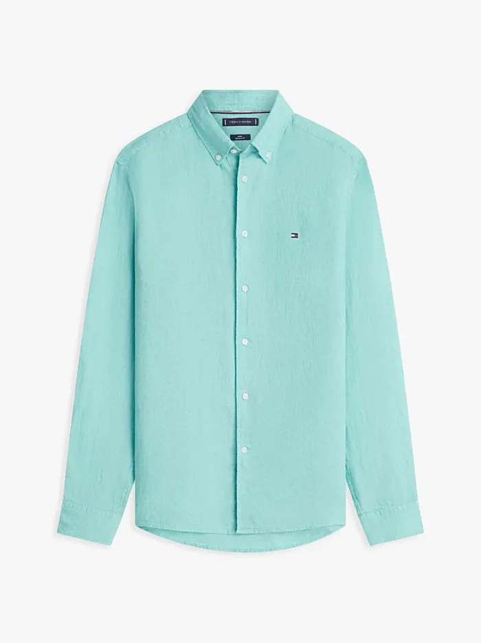 Camicia In Lino Regular Fit Uomo Tommy Hilfiger Verde Acqua art. MW0MW41530 CSR, foto 4 di 4