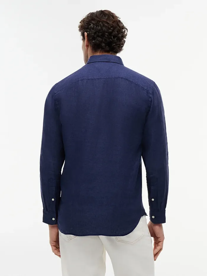 Camicia In Lino Regular Fit Uomo Tommy Hilfiger Blu Notte art. MW0MW41530 DCC, foto 3 di 3