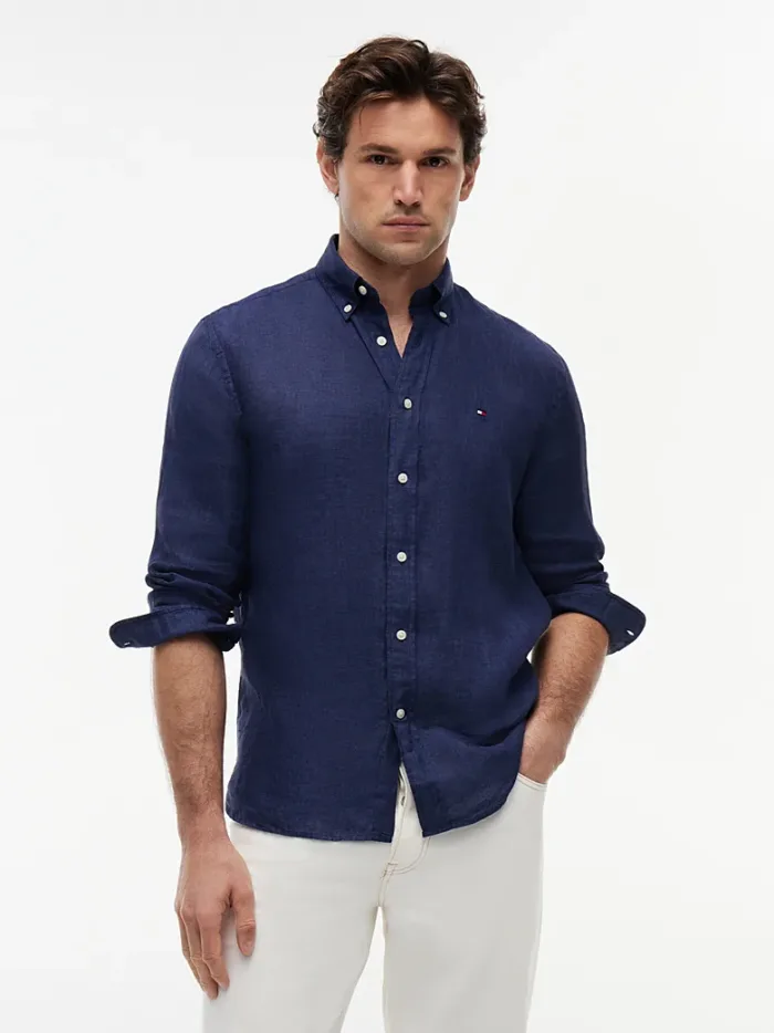 Camicia In Lino Regular Fit Uomo Tommy Hilfiger Blu Notte art. MW0MW41530 DCC, foto 2 di 3