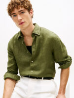 Camicia In Lino Regular Fit Uomo Tommy Hilfiger Verde Oliva art. MW0MW41530 MSX - immagine 2