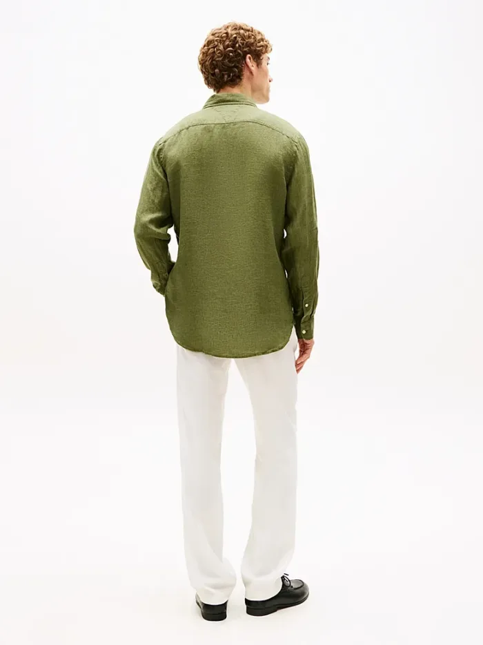 Camicia In Lino Regular Fit Uomo Tommy Hilfiger Verde Oliva art. MW0MW41530 MSX, foto 3 di 4