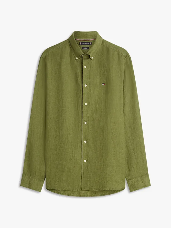 Camicia In Lino Regular Fit Uomo Tommy Hilfiger Verde Oliva art. MW0MW41530 MSX, foto 4 di 4