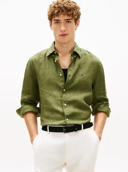 Camicia In Lino Regular Fit Uomo Tommy Hilfiger Verde Oliva art. MW0MW41530 MSX