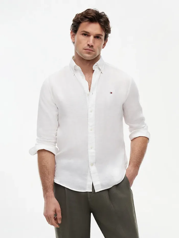 Camicia In Lino Regular Fit Uomo Tommy Hilfiger Bianca art. MW0MW41530 YBR, foto 2 di 4
