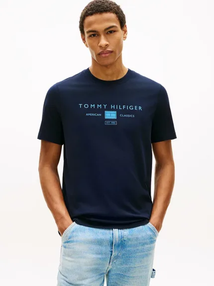 T-shirt regular fit in Jersey Uomo Tommy Hilfiger Blu scuro con Logo art. MW0MW42365 DW5