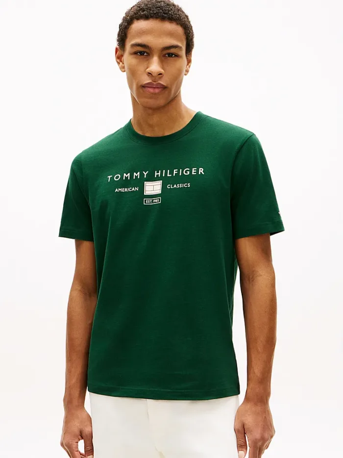 T-shirt regular fit in Jersey Uomo Tommy Hilfiger Verde con Logo art. MW0MW42365 MBN, foto 2 di 3