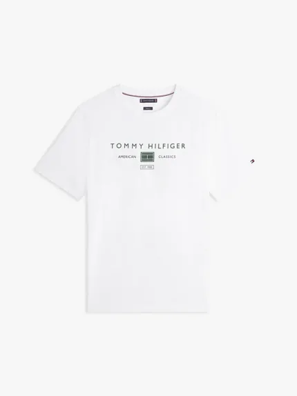 T-shirt regular fit in Jersey Uomo Tommy Hilfiger Bianca con Logo Verde art. MW0MW42365 YBR
