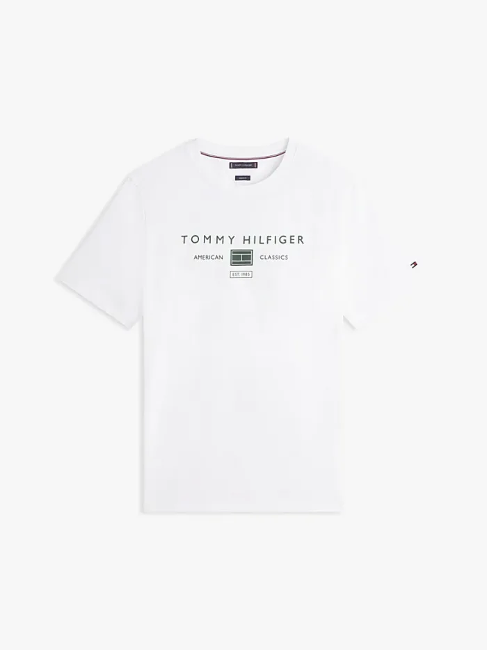 T-shirt regular fit in Jersey Uomo Tommy Hilfiger Bianca con Logo Verde art. MW0MW42365 YBR, foto 1 di 3