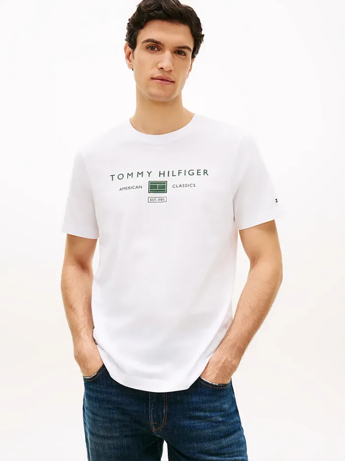 T-shirt regular fit in Jersey Uomo Tommy Hilfiger Bianca con Logo Verde art. MW0MW42365 YBR, foto 2 di 3