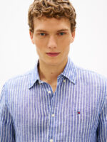 Camicia In Lino Regular Fit Uomo Tommy Hilfiger Azzurra a Righe Bianche art. MW0MW42400 0A4 - immagine 2