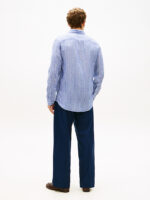 Camicia In Lino Regular Fit Uomo Tommy Hilfiger Azzurra a Righe Bianche art. MW0MW42400 0A4 - immagine 3