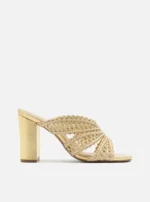 Sandalo Mules Arezzo in Canapa Intrecciata Beige e Tacco Oro H 9 cm art. Ciara Gold