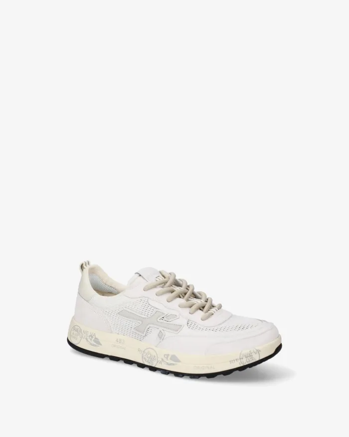 Sneakers Premiata Uomo in Pelle e Camoscio Bianco e Rete Traforata art. Nous 8106, foto 2 di 5