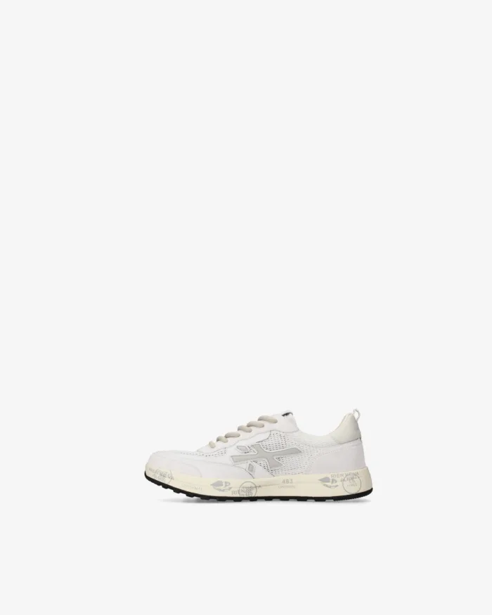 Sneakers Premiata Uomo in Pelle e Camoscio Bianco e Rete Traforata art. Nous 8106, foto 3 di 5