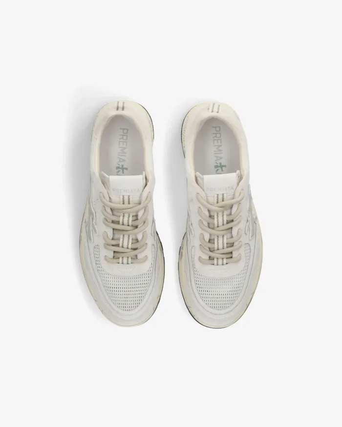 Sneakers Premiata Uomo in Pelle e Camoscio Bianco e Rete Traforata art. Nous 8106, foto 5 di 5