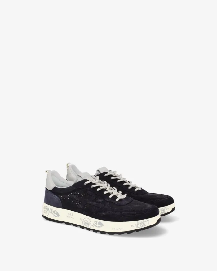 Sneakers Premiata Uomo in Camoscio Blu Traforata art. Nous 8289, foto 4 di 5