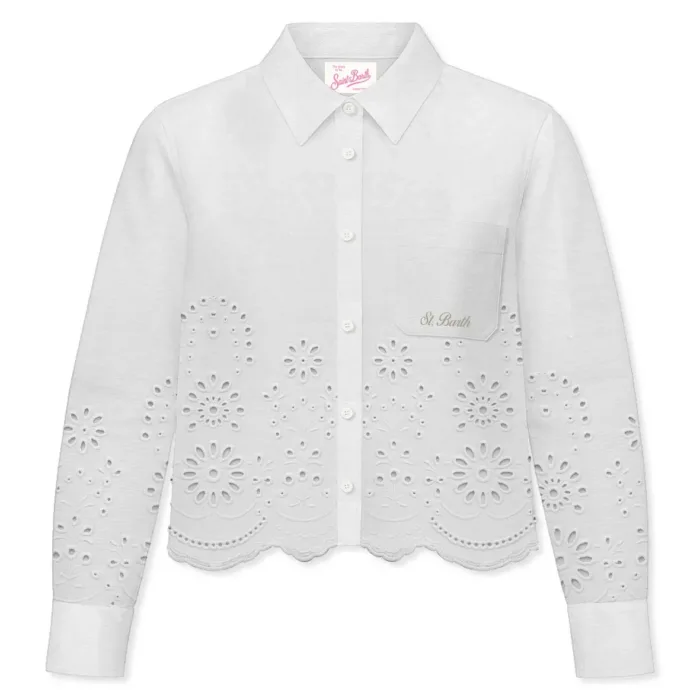 Camicia Cropped Mc2 Saint Barth in Sangallo Bianca art. Oriane Sangallo Morris Flower Embry 01, foto 1 di 1