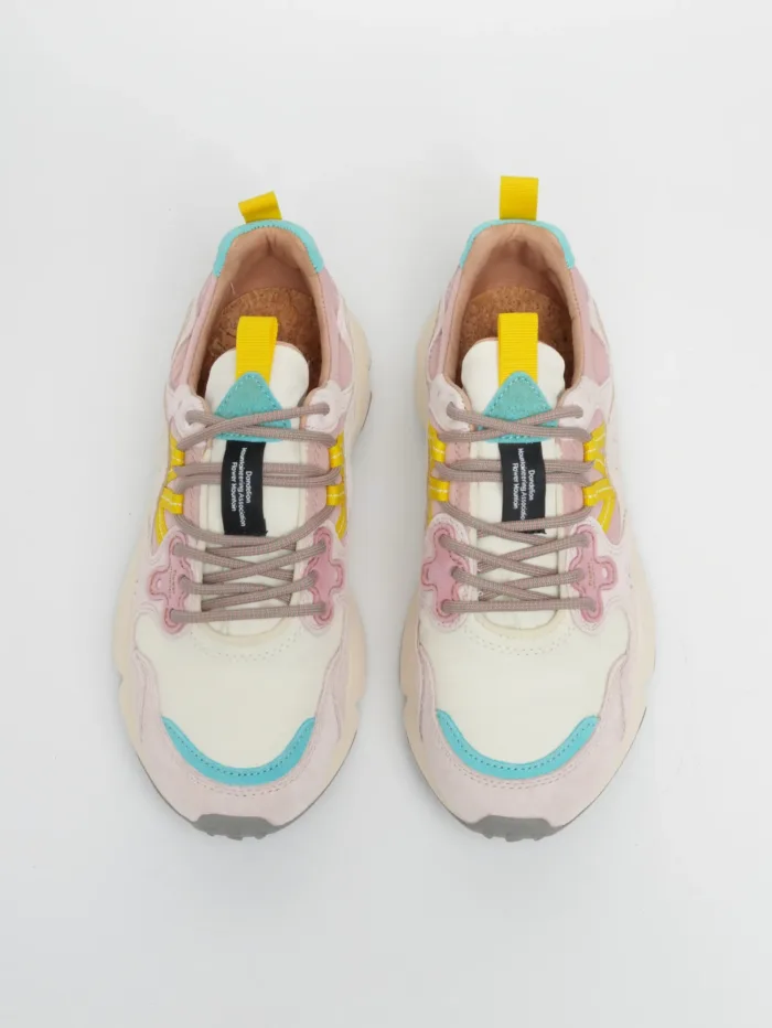 Sneakers Flower Mountain Donna in Camoscio Rosa Pallido e Nylon Bianco art. Yamano 3 Woman 1B54 Pink Off White, foto 2 di 4