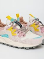 Sneakers Flower Mountain Donna in Camoscio Rosa Pallido e Nylon Bianco art. Yamano 3 Woman 1B54 Pink Off White - immagine 3