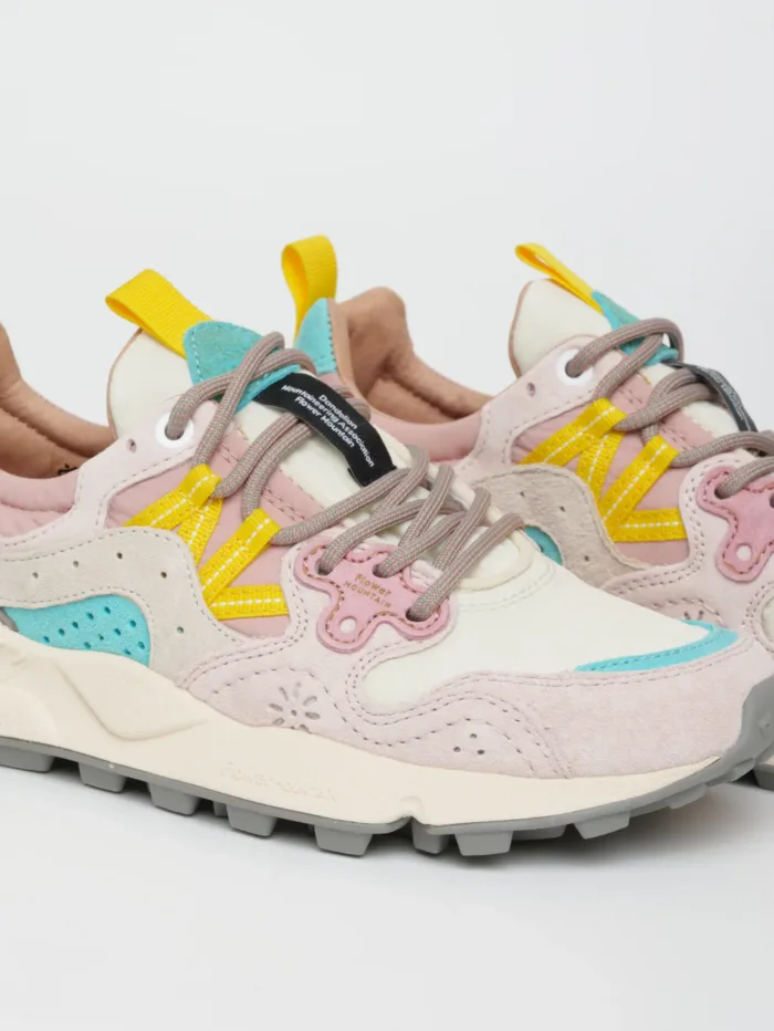 Sneakers Flower Mountain Donna in Camoscio Rosa Pallido e Nylon Bianco art. Yamano 3 Woman 1B54 Pink Off White, foto 3 di 4