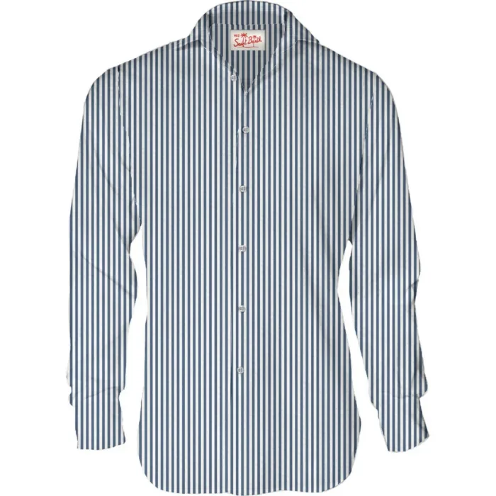 Camicia in Cotone Mc2 Saint Barth Righe Bianche e Blu art. Pamplona Seersucker Stripes S 61, foto 1 di 1
