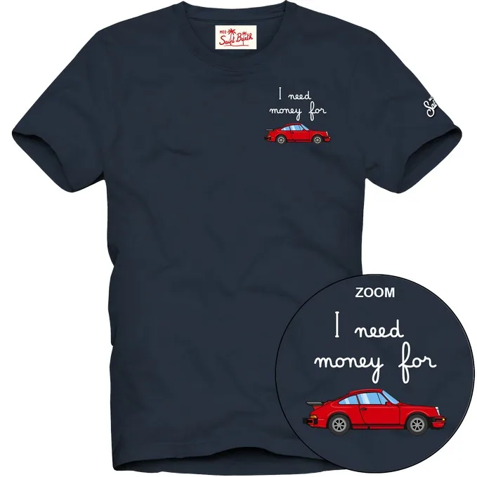 T-shirt Mc2 Saint Barth Blu art. Portofino Money Car 61 Emb, foto 1 di 1