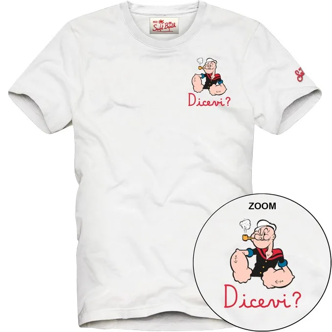 T-shirt Mc2 Saint Barth Bianca art. Portofino Popeye Dicevi 01N EMB, foto 1 di 1