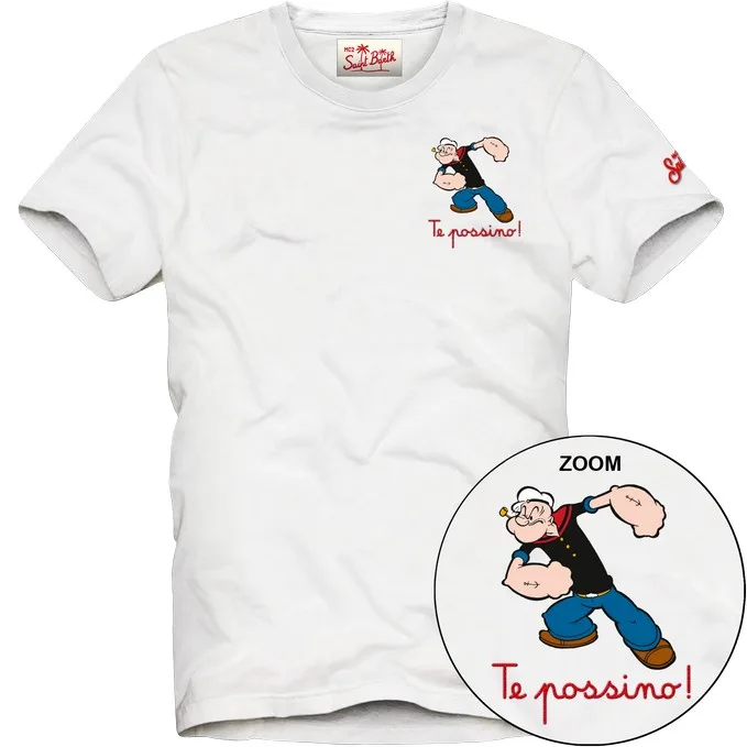 T-shirt Mc2 Saint Barth Bianca art. Portofino Popeye Possino 01N Emb, foto 1 di 1
