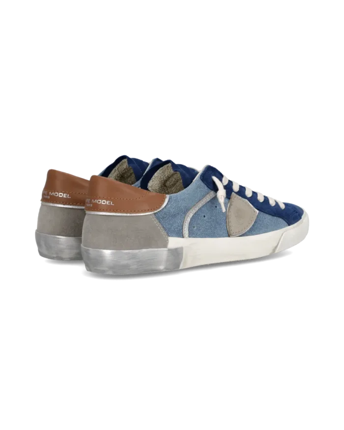 Sneakers Uomo Philippe Model Paris Prsx in Tessuto Jeans e Camoscio Blu Elettrico cod. PRLU XD02, foto 3 di 5