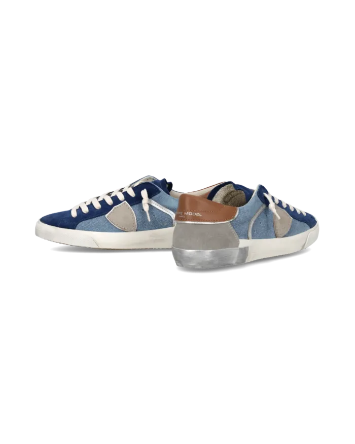 Sneakers Uomo Philippe Model Paris Prsx in Tessuto Jeans e Camoscio Blu Elettrico cod. PRLU XD02, foto 5 di 5