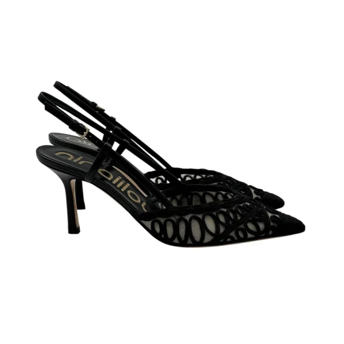 Slingback Ninalilou in Pelle Nera e Dettagli in Pizzo Tacco 9 cm art. 361275V7, foto 1 di 5