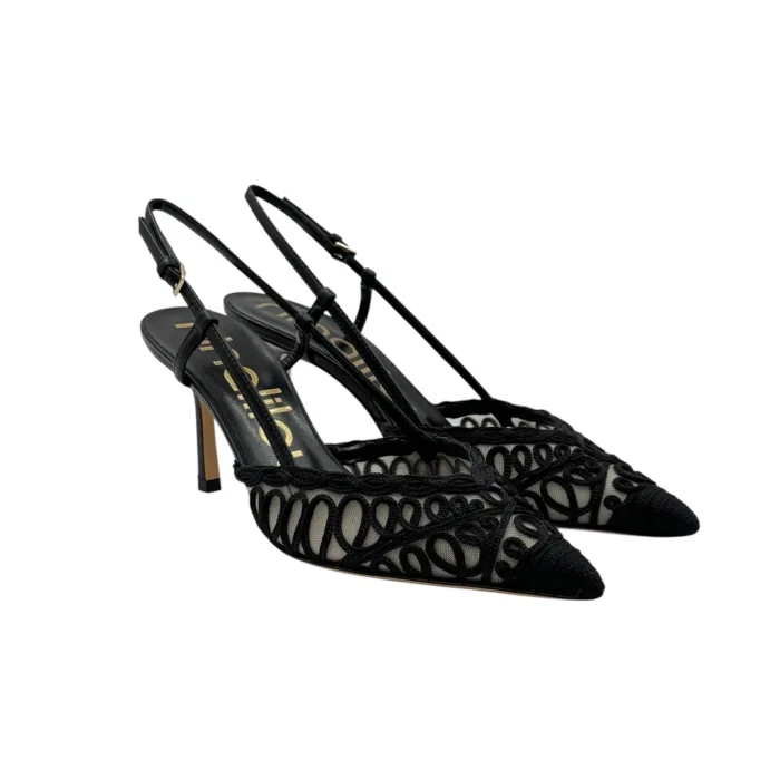 Slingback Ninalilou in Pelle Nera e Dettagli in Pizzo Tacco 9 cm art. 361275V7, foto 2 di 5
