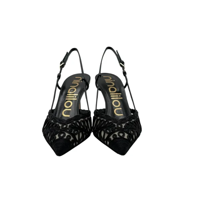 Slingback Ninalilou in Pelle Nera e Dettagli in Pizzo Tacco 9 cm art. 361275V7, foto 3 di 5