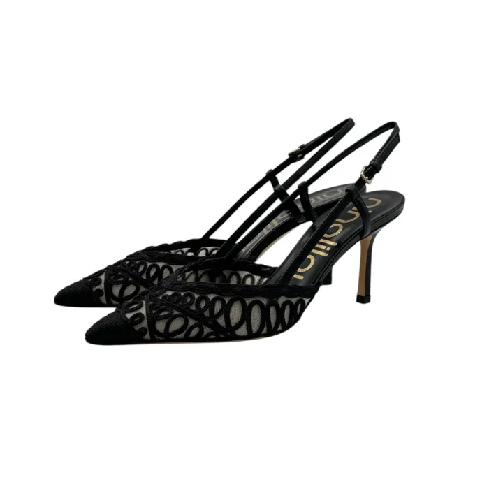 Slingback Ninalilou in Pelle Nera e Dettagli in Pizzo Tacco 9 cm art. 361275V7, foto 4 di 5