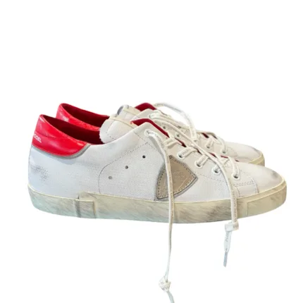 Sneakers Uomo Philippe Model Paris Prsx in Pelle Bianca Spoiler Rosso cod. PRLU FG03