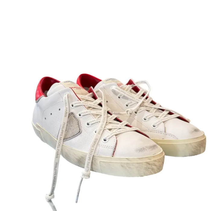 Sneakers Uomo Philippe Model Paris Prsx in Pelle Bianca Spoiler Rosso cod. PRLU FG03, foto 2 di 5