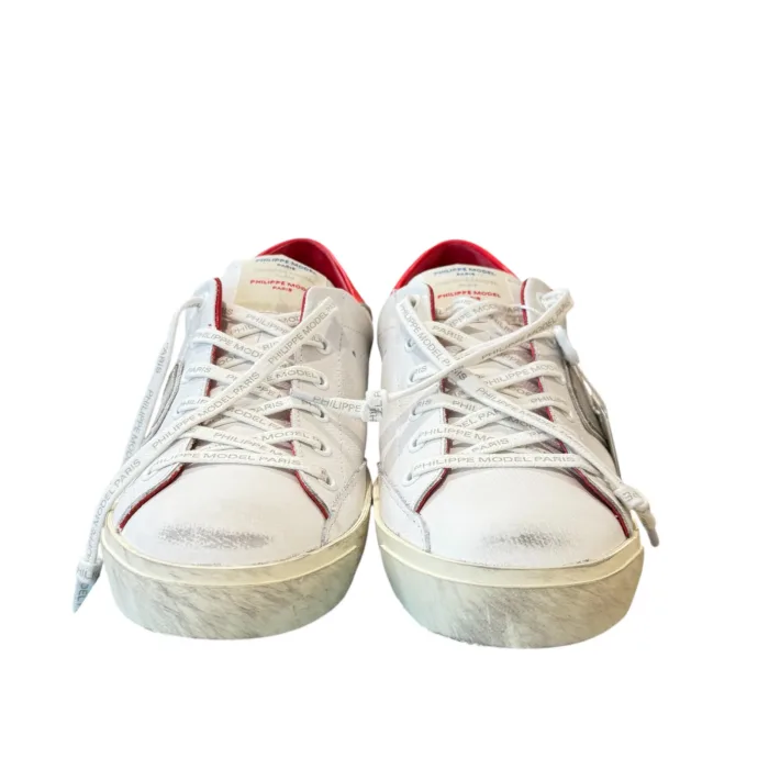 Sneakers Uomo Philippe Model Paris Prsx in Pelle Bianca Spoiler Rosso cod. PRLU FG03, foto 3 di 5