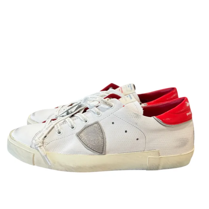 Sneakers Uomo Philippe Model Paris Prsx in Pelle Bianca Spoiler Rosso cod. PRLU FG03, foto 4 di 5