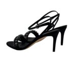 Sandalo Lella Baldi in Raso Nero E Applicazione Gioiello Tacco 9 cm art. L143AT - immagine 4