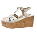 Sandali con zeppa in Sughero Lorenzo Mari in nappa Bianca, Plateau 4 cm zeppa 8 cm art. Mery 01 - immagine 4