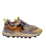Sneakers Flower Mountain Donna in Camoscio Giallo e Nylon Fiorato art. Yamano 3 Woman 1G06 Yellow-Blue Zucca