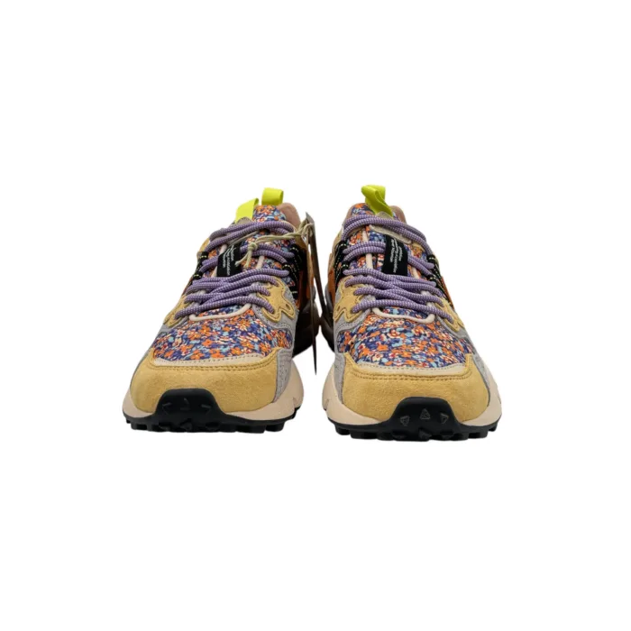 Sneakers Flower Mountain Donna in Camoscio Giallo e Nylon Fiorato art. Yamano 3 Woman 1G06 Yellow-Blue Zucca, foto 4 di 5