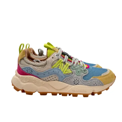 Sneakers Flower Mountain Donna in Camoscio Giallo e Mesh Celeste art. Yamano 3 Woman 1G07 Yellow Azure