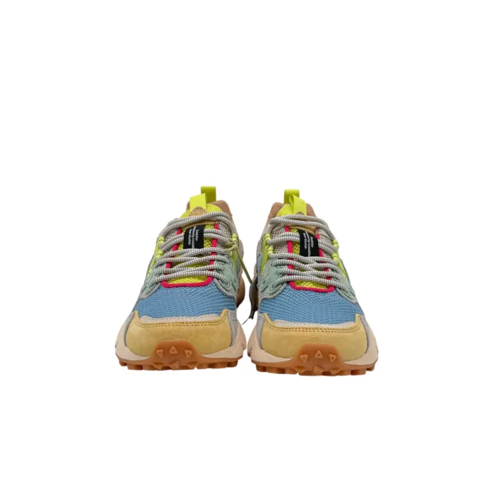 Sneakers Flower Mountain Donna in Camoscio Giallo e Mesh Celeste art. Yamano 3 Woman 1G07 Yellow Azure, foto 3 di 5