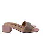 Sandalo Mules Twentyfourhaitch in Raso Cipria e Strass Tacco 4 cm art. Junco Cipria
